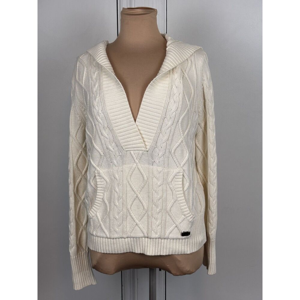 Ruff Hewn women's ivory cable knit hooded sweater Large